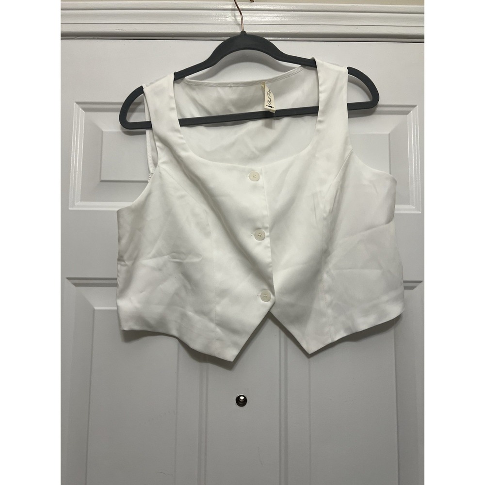 Belle Pogue White Tank Crop Vest Large Boho Resort‎ Preppy Office Work Wear